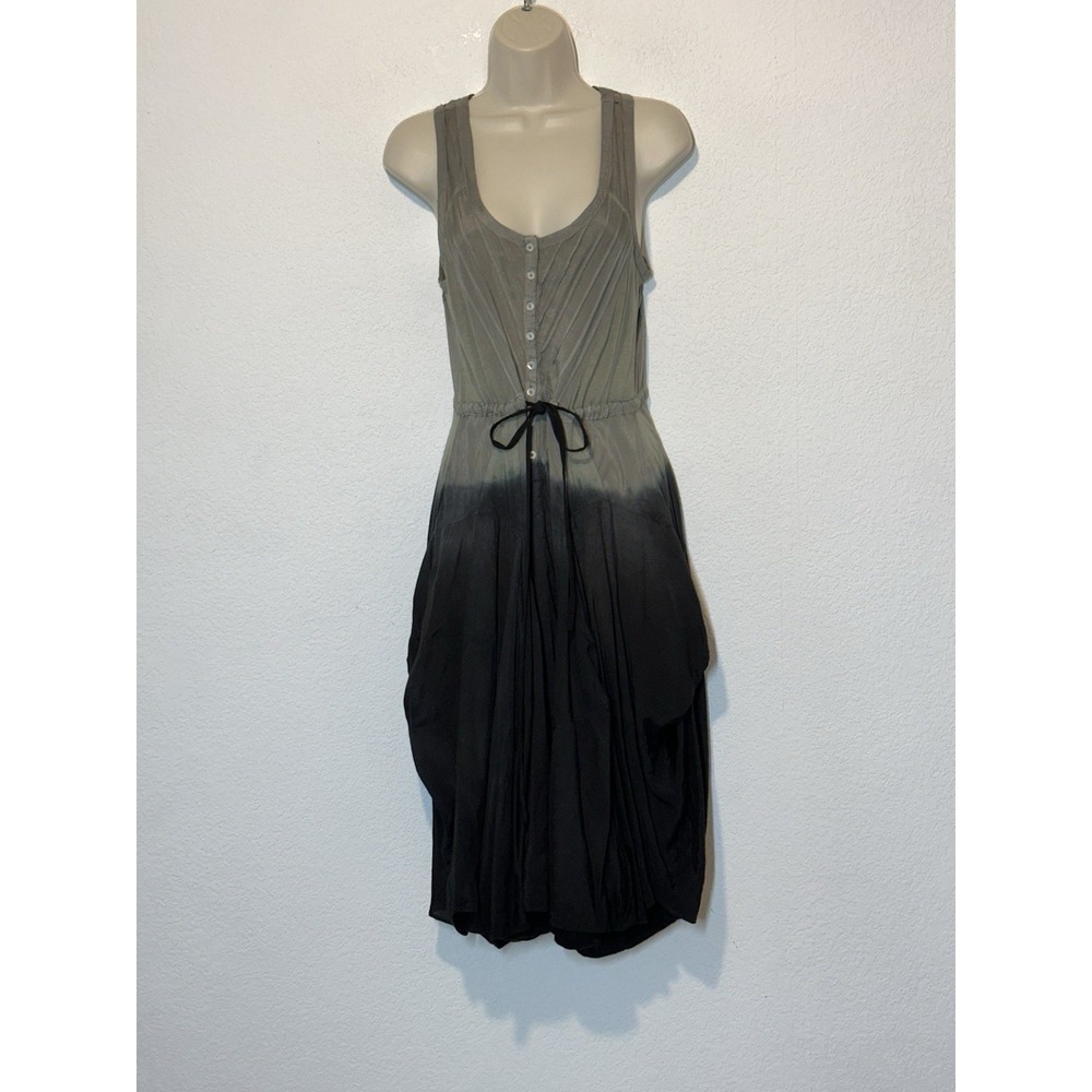 Desigual Midi Dress Sleeveless Tie Waist Balloon Hem Aysmmetric Black & Gray S/M